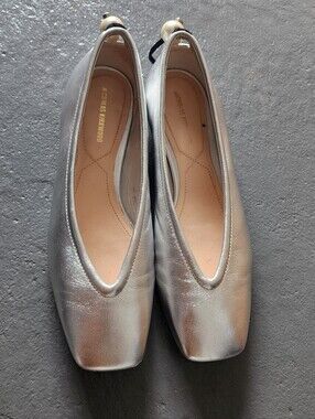 Nicholas Kirkwood Metallic Silver Casati Pearl Ballet Flats 37.5 Luxury Designer